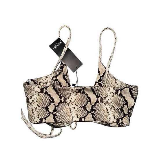 NWT Nasty Gal Neutral Snake Print Cutout String Bikini Top - Picture 4 of 6